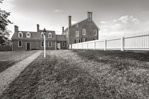 Road side of house with service wing as added in 1784; kitchen a